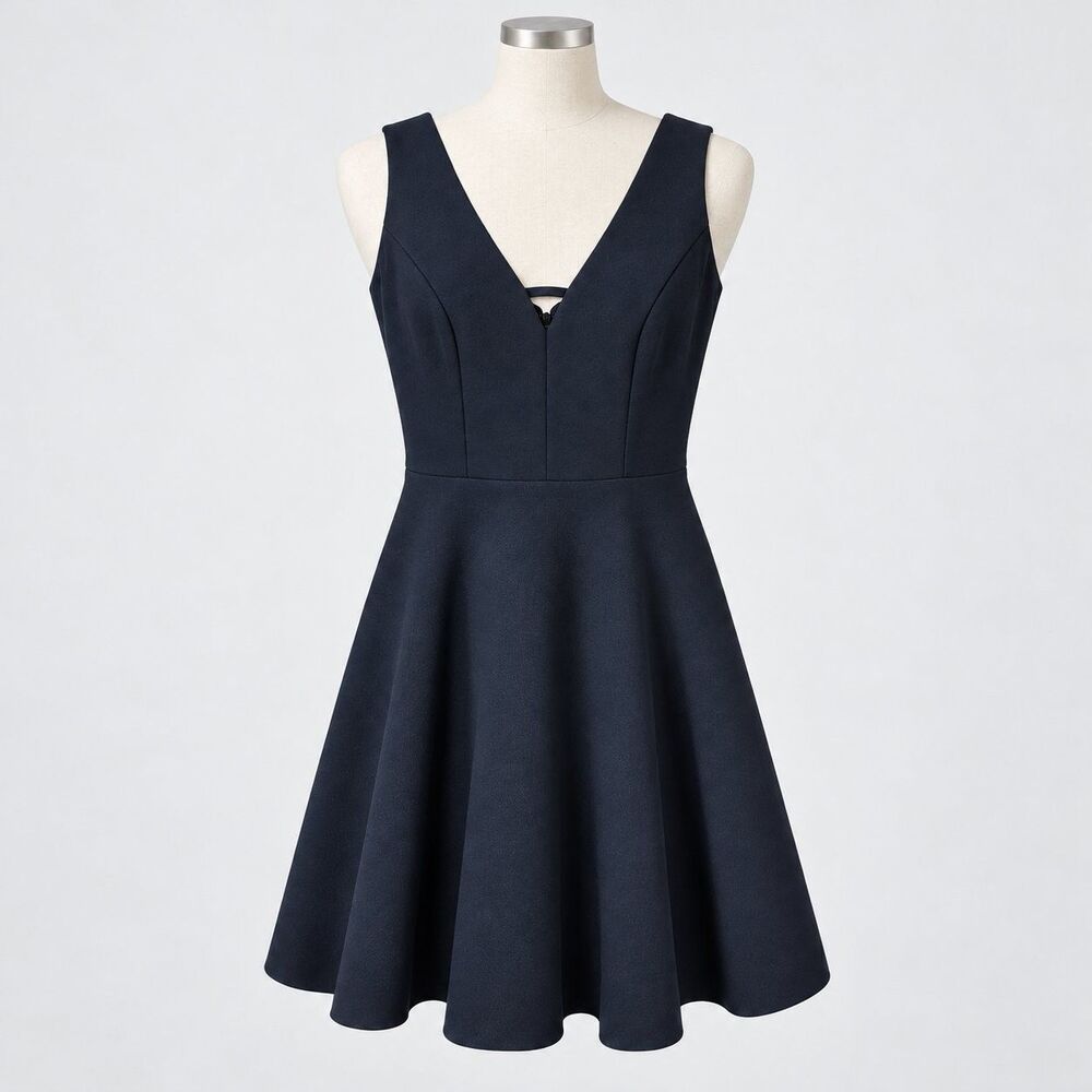 City Studio Juniors Size 3 Navy Blue Deep V-Neck Skater Fit & Flare Mini Dress